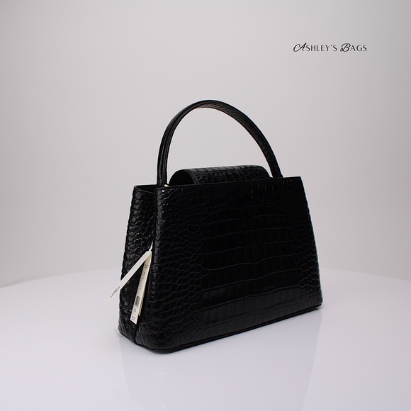 Tory Burch Britten Croc Embossed Small Satchel Crossbody In Black - Picture 5 of 12